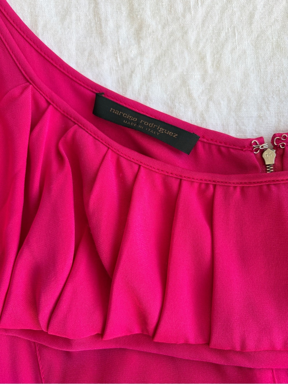 Vintage Narciso Rodriguez Silk Ruched Bust Tank Slip Midi Dress Hot Pink Fuschia - Picture 4 of 10